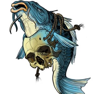 model de tatuaj pește și craniu