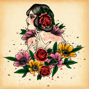 model de tatuaj compoziție femeie & flori