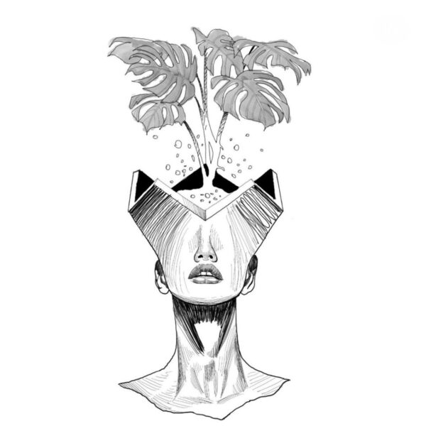 model de tatuaj plantă pe cap de femeie