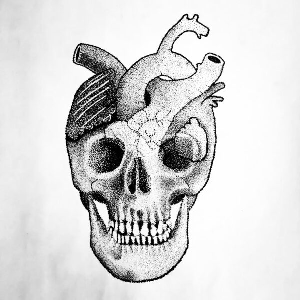 model de tatuaj inimă de craniu