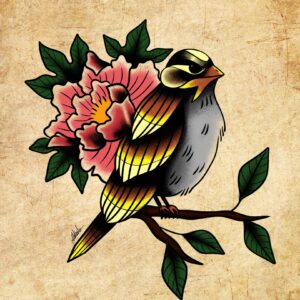 model de tatuaj pasăre & flori color