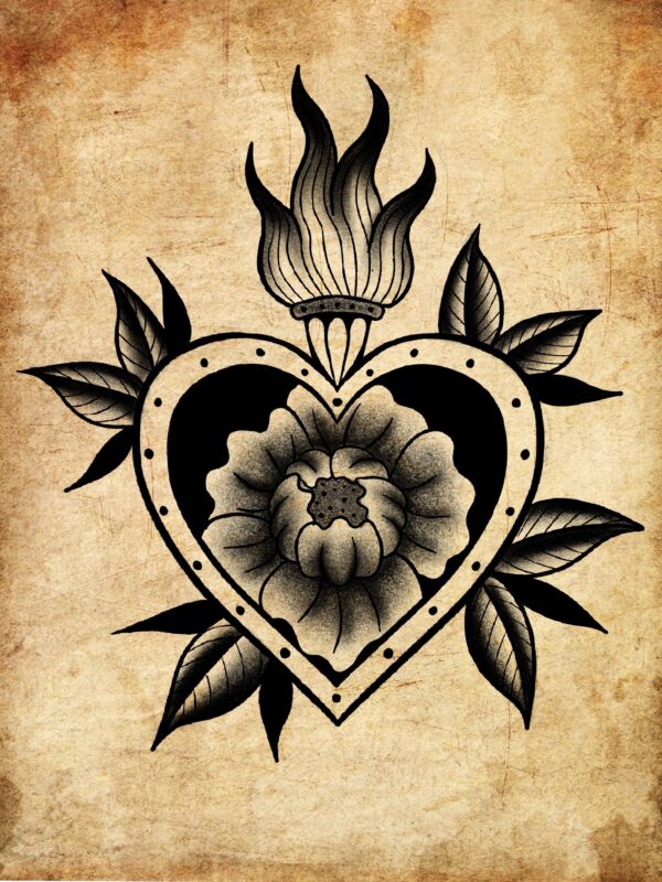 model de tatuaj inimă pop art