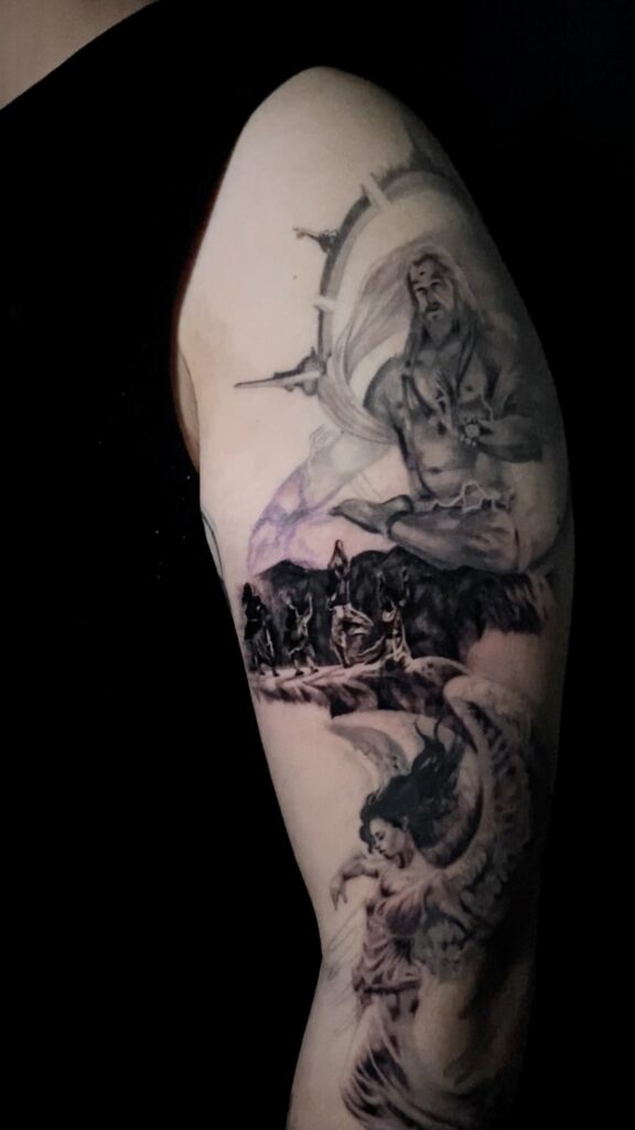 full sleeve realism tatuaje barbati fete personaje mitologie ana berea crossroads tattoo